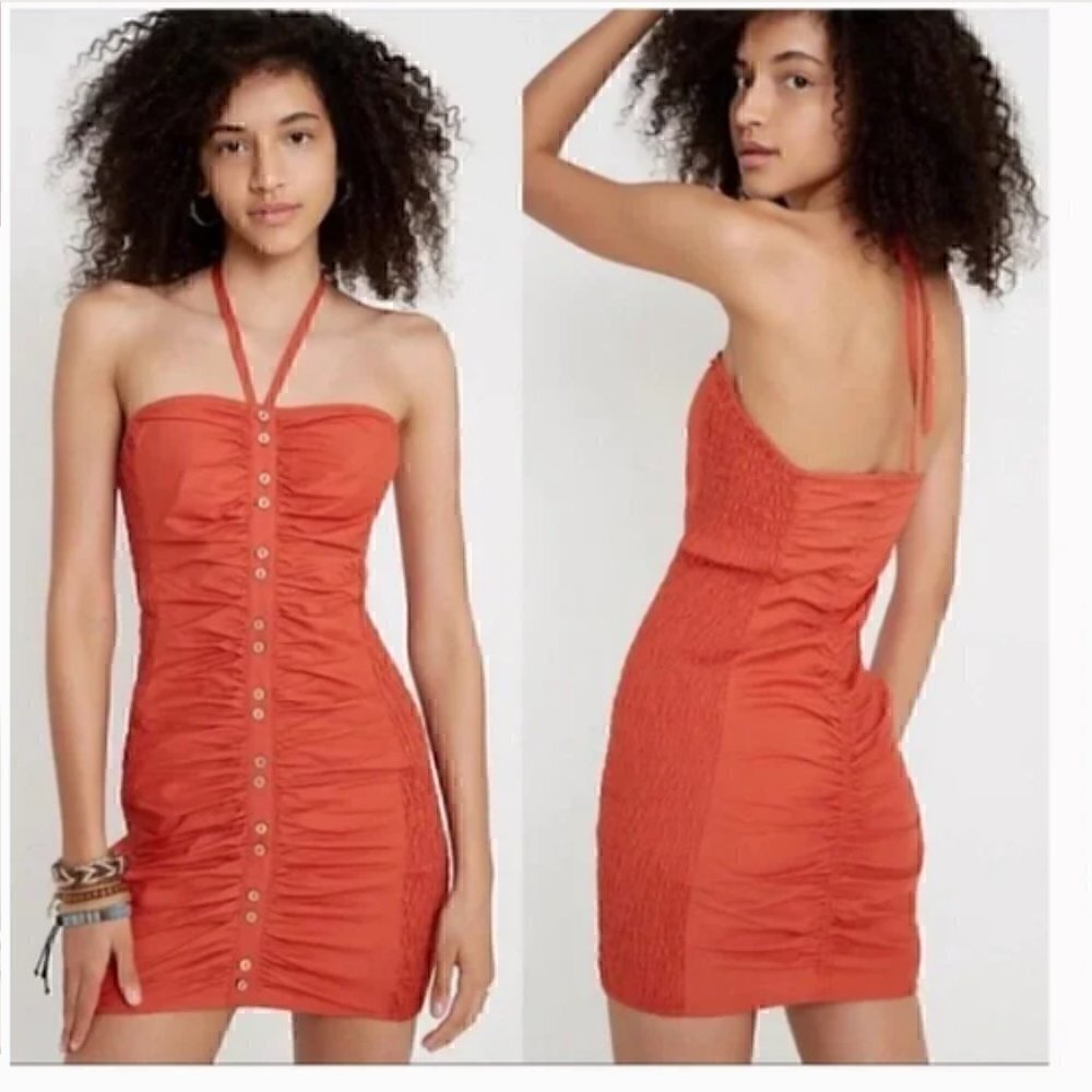 NEW Free People Hold On Mini Dress Red Rust Small